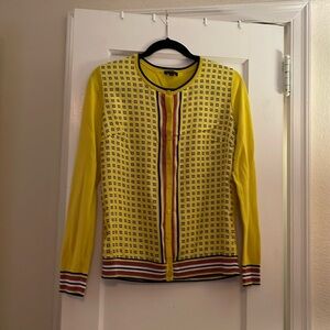 Talbots Printed Yellow Cardigan Sweater